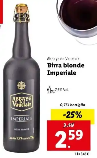 Lidl Abbaye de Vauclair Birra blonde Imperiale 0,75 L bottiglia offerta