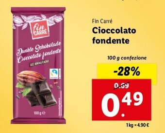 Lidl Fin Carré Cioccolato fondente 100 g confezione offerta