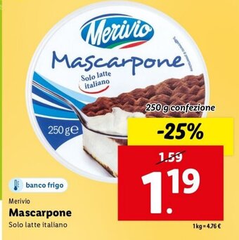 Lidl Merivio Mascarpone 250 g confezione offerta