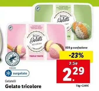 Lidl Gelatelli Gelato tricolore 939 g confezione offerta