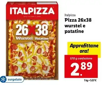 Lidl Italpizza Pizza 26 x 38 wurstel e patatine 570 g confezione offerta
