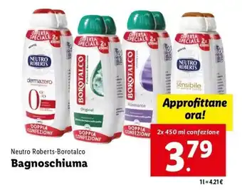 Lidl Neutro Roberts Borotalco Bagnoschiuma 2 x 450 ml confezione offerta