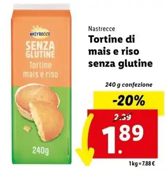 Lidl Nastrecce Tortine di mais e riso senza glutine 240 g confezione offerta