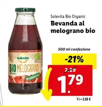 Lidl Solevita Bio Organic Bevanda al melograno bio 500 ml confezione offerta