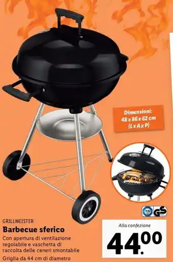 Lidl Grillmeister Barbecue Sferico 44 cm offerta