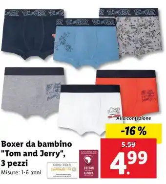 Lidl Tom and Jerry Boxer da Bambino 3 pezzi 1-6 anni offerta