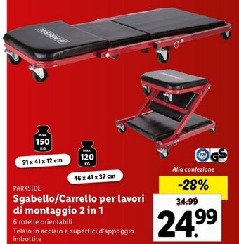 Lidl Parkside Sgabello/Carrello Per Lavori di Montaggio 2 in 1 offerta