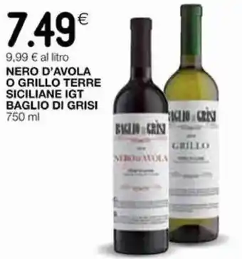Coop Baglio di Grisi Nero D'Avola o Grillo Terre Siciliane IGT 750 ml offerta