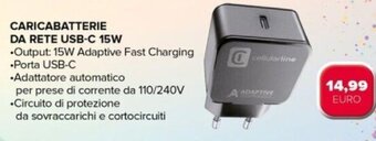 Euronics Cellularline Caricabatterie Da Rete USB-C 15W offerta