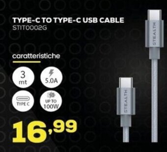 Euronics Stealth Type-C to Type-C USB Cable STIT0002G offerta