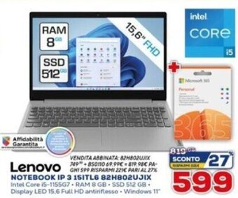 Euronics Lenovo Notebook IP 3 15ITL6 82H802UJIX offerta