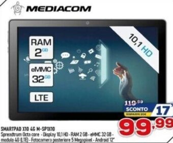 Euronics Mediacom Smartpad X10 4G M-SPIX10 offerta
