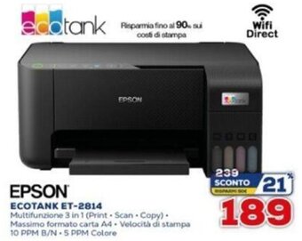Euronics Epson Ecotank ET-2814 offerta