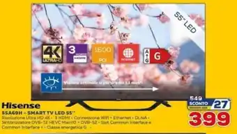 Euronics Hisense Smart TV LED 55" 55A69H offerta