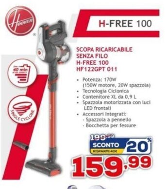 Euronics Hoover Scopa Ricaricabile Senza Filo H-Free 100 HF122GPT 011 offerta