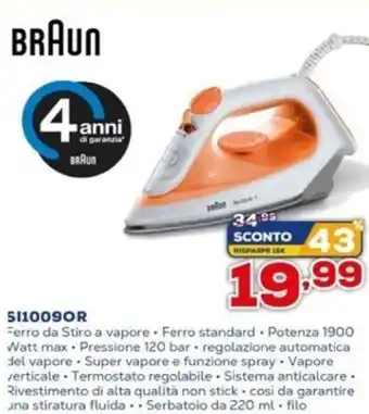 Euronics Braun Ferro da Stiro A Vapore SI1009OR offerta