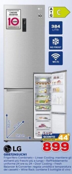 Euronics LG Frigorifero Combinato GBB72NSUCN1 offerta