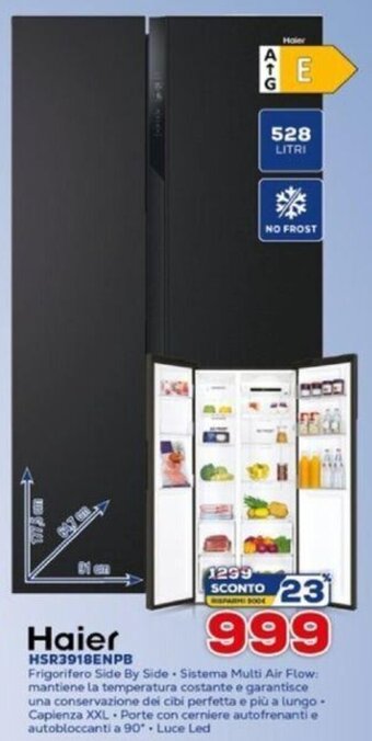 Euronics Haier Frigorifero Side By Side HSR3918ENPB offerta
