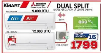 Mitsubishi Electric Dual Split Ideale Per Camera Da Letto E Salone 9,000 BTU