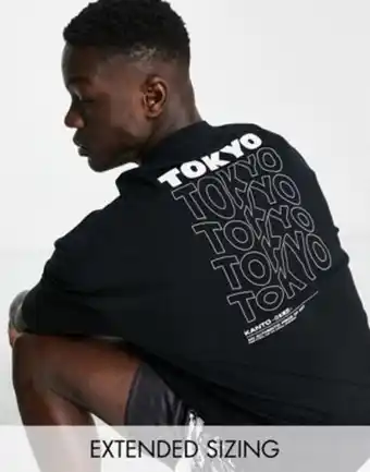 Asos design - t-shirt oversize nera con scritta tokyo sul retro