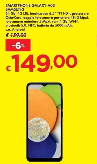 Bennet Samsung Smartphone Galaxy A03 offerta