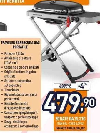 Unieuro Weber Traveler Barbecue a Gas Portatile offerta
