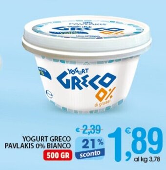 Qui Discount Yogurt Greco Pavlakis 0% Bianco 500 gr offerta