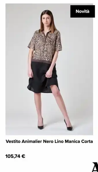 Vestito animalier nero lino manica corta