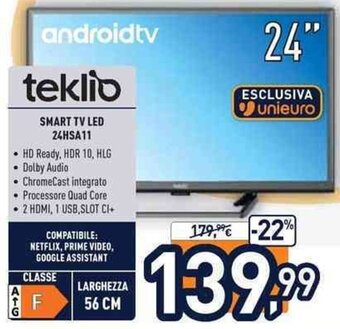 Unieuro teklio Smart TV Led 24HSA11 offerta