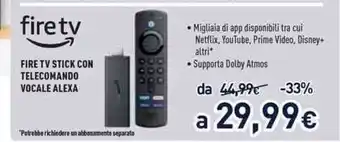 Unieuro fire tv Stick con Telecomando Vocale Alexa offerta