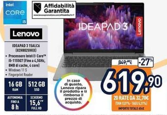 Unieuro Lenovo IdeaPad 3 15ALC6 offerta