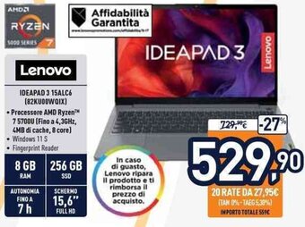 Unieuro Lenovo Ideapad 3 15ALC6 offerta