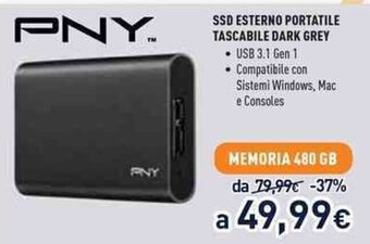 Unieuro PNY SSD Esterno Portatile Tascabile Dark Grey offerta