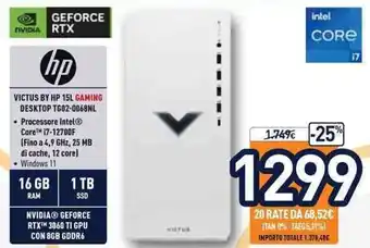 Unieuro hp Victus By HP 15 l Gaming Desktop TG02-0068NL offerta