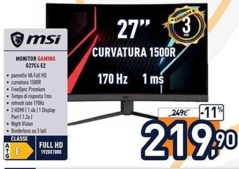 Unieuro msi Monitor Gaming G27C4 E2 offerta