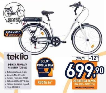 Unieuro teklio E-Bike a Pedalata Assistita TC1D2SC offerta