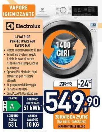 Unieuro Electrolux Lavatrice PerfectCare 600 EW6F314N offerta