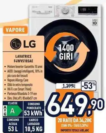 Unieuro LG Lavatrice F4WV510SAE offerta