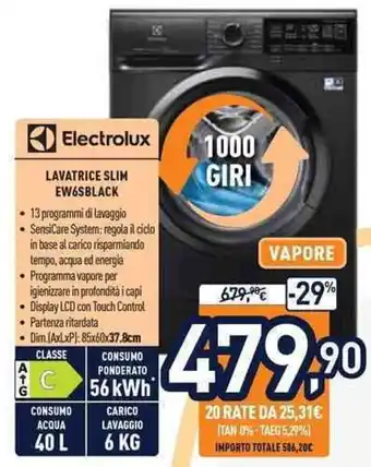 Unieuro Electrolux Lavatrice Slim EW6SBLACK offerta