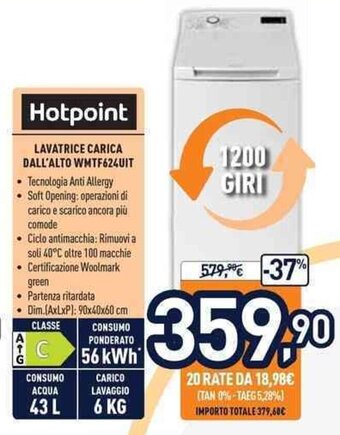 Unieuro Hotpoint Lavatrice Carica Dall'Alto WMTF624UIT offerta