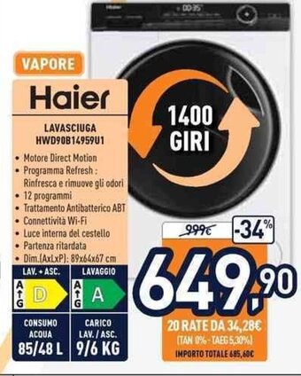 Unieuro Haier Lavasciuga HWD90B14959U1 offerta