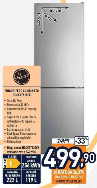 Unieuro Hoover Frigorifero Combinato HOCE4T618EX offerta