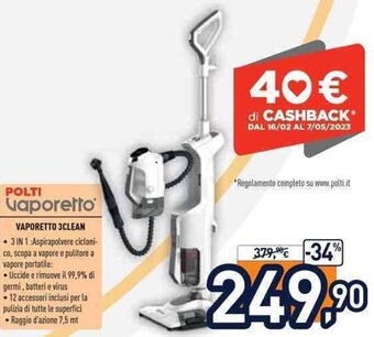 Unieuro Polti Vaporetto 3 Clean offerta
