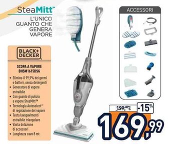Unieuro Black + Decker Scopa A Vapore BHSM1615DSG offerta