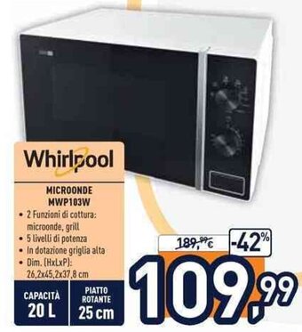 Unieuro Whirlpool Microonde MWP103W offerta