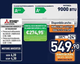 Unieuro Mitsubishi Electric Condizionatore Monosplit Kit MSZDW25VF offerta