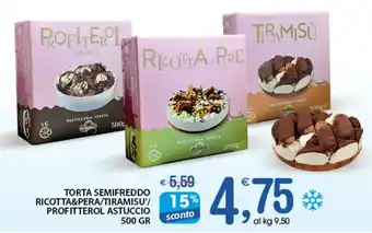 Qui Discount Torta Semifreddo Ricotta & Pera/Tiramisu'/Profitterol Astuccio 500 gr offerta