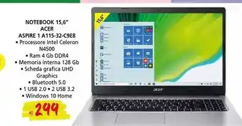 Il Gigante Acer Aspire 1 A115-32 Computer Portatile 39,6 Cm (15.6") Full HD Intel® Celeron® N 4 GB DDR4-SDRAM 128 GB EMMC Wi-Fi 5 (802.1 offerta