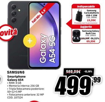 MediaWorld Samsung Smartphone Galaxy A54 offerta