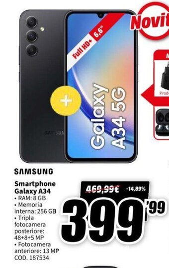 MediaWorld Samsung Smartphone Galaxy A34 offerta